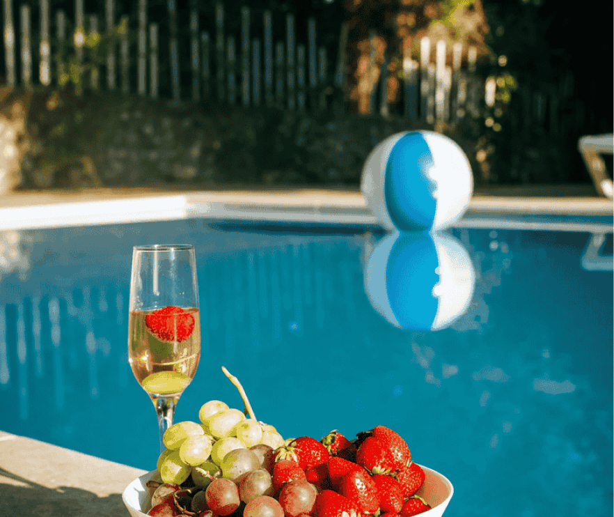 Pool with strawberries